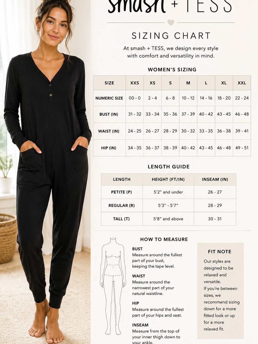smash + TESS Black Long Sleeve Henley Jumpsuit
